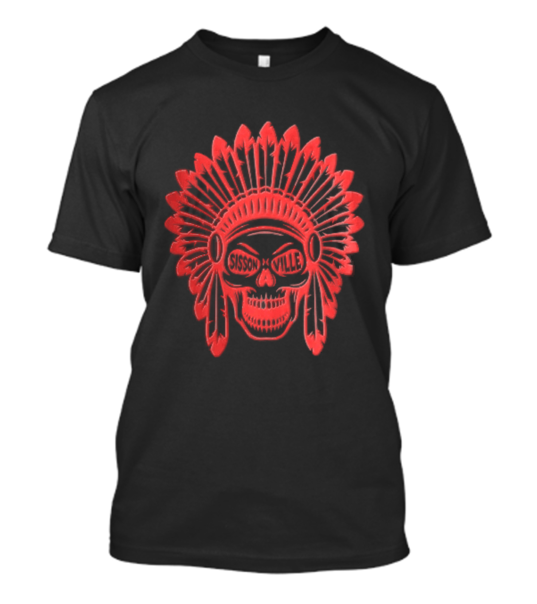 Sissonville Indian Chief Skull Headdress Red Feather Motif T-Shirt
