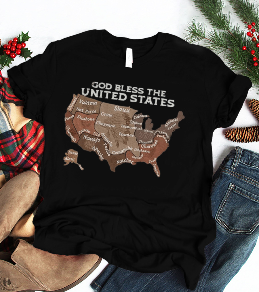 God Bless The USA Native American Tribes Map United States Heritage T-Shirt