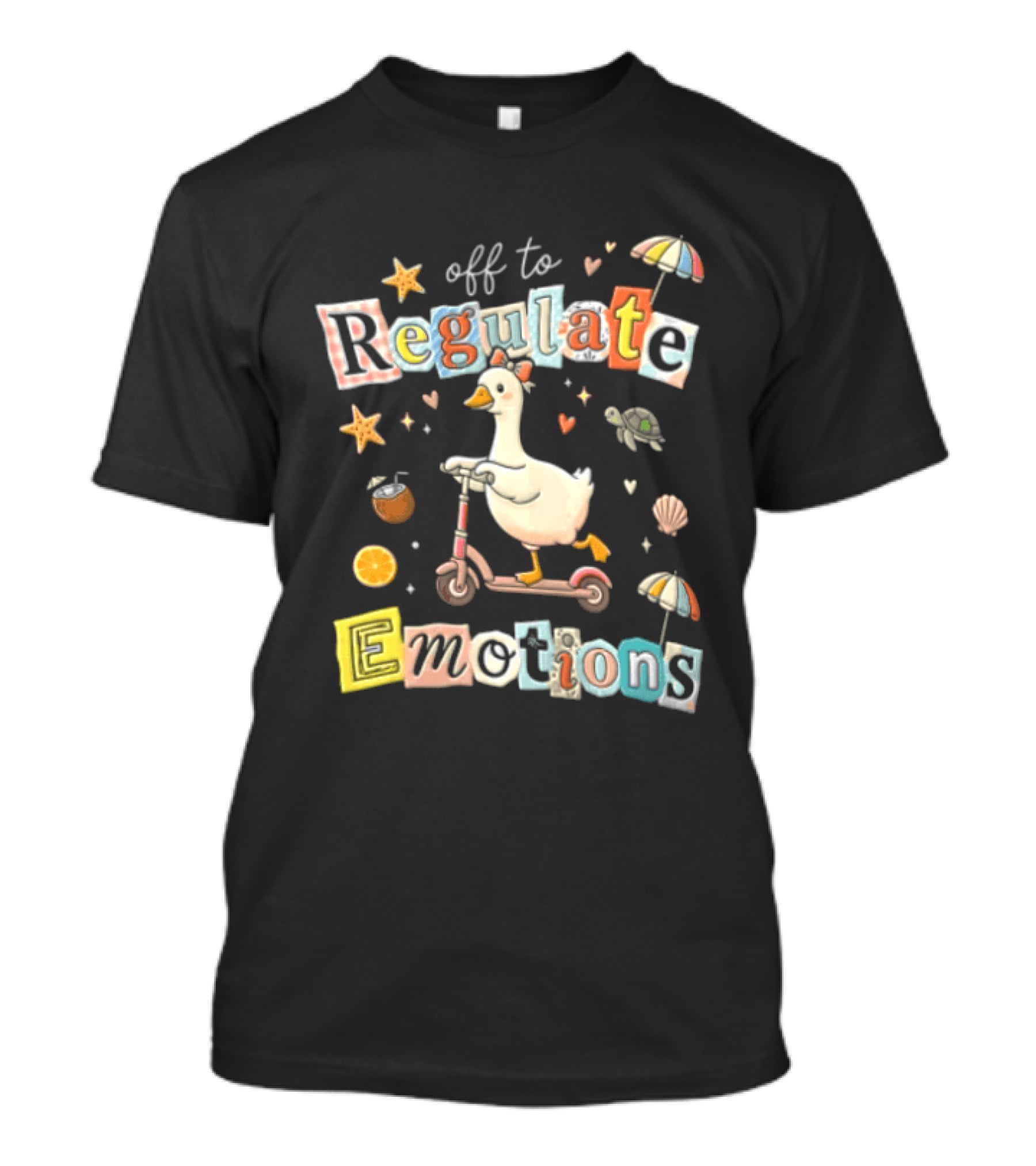 Off To Regulate Emotions Goose Scooter Ride With Tropical Beach T-Shirt