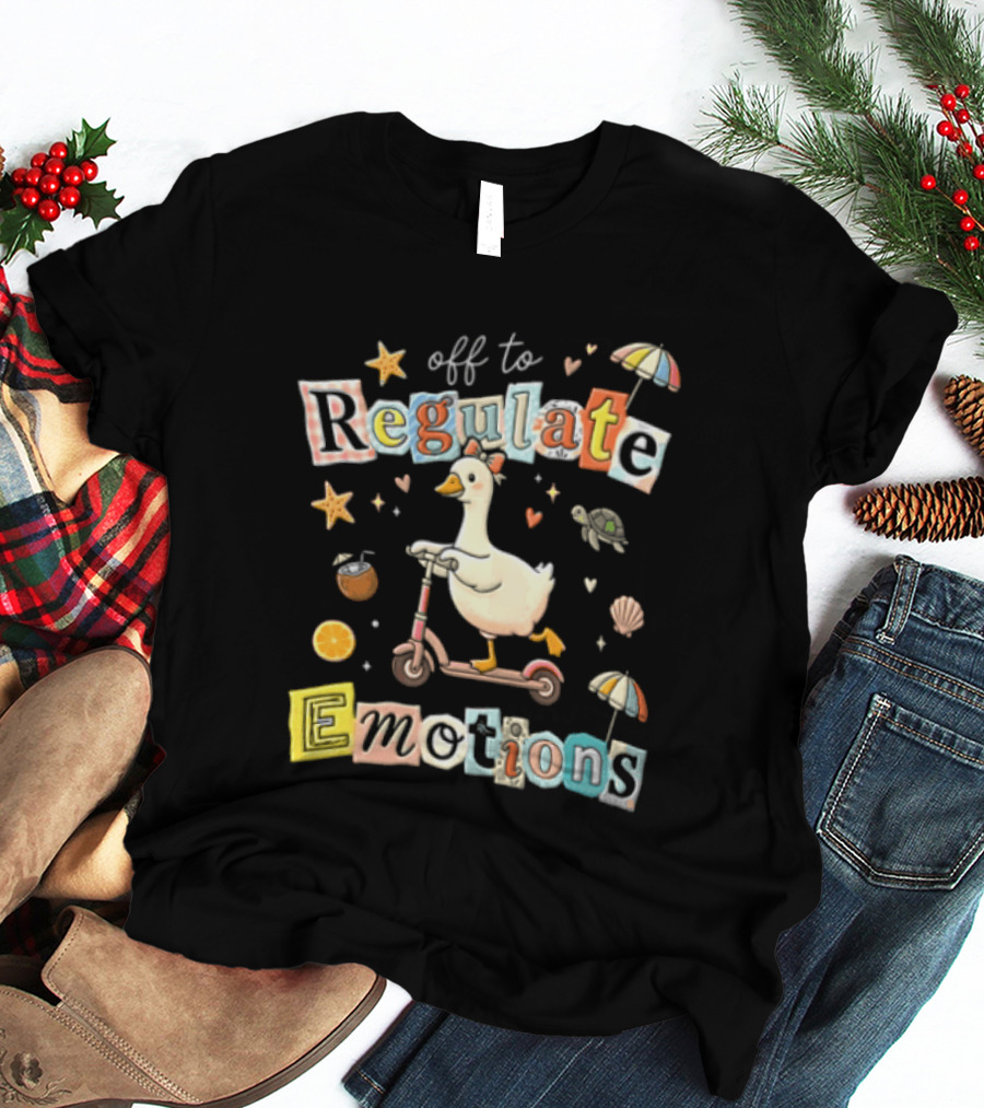 Off To Regulate Emotions Goose Scooter Ride With Tropical Beach T-Shirt