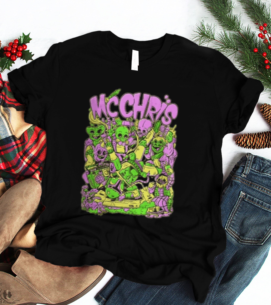 MC Chris Cartoon Characters Party Alien Boombox Fun T-Shirt