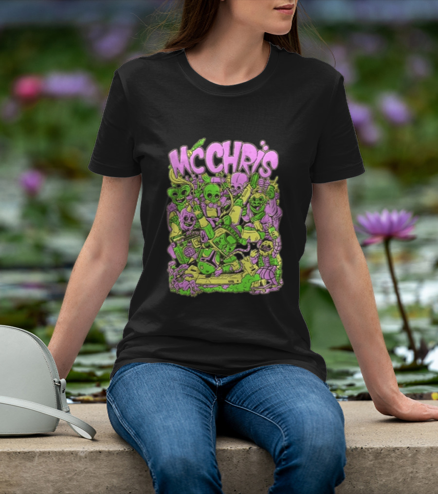 MC Chris Cartoon Characters Party Alien Boombox Fun T-Shirt
