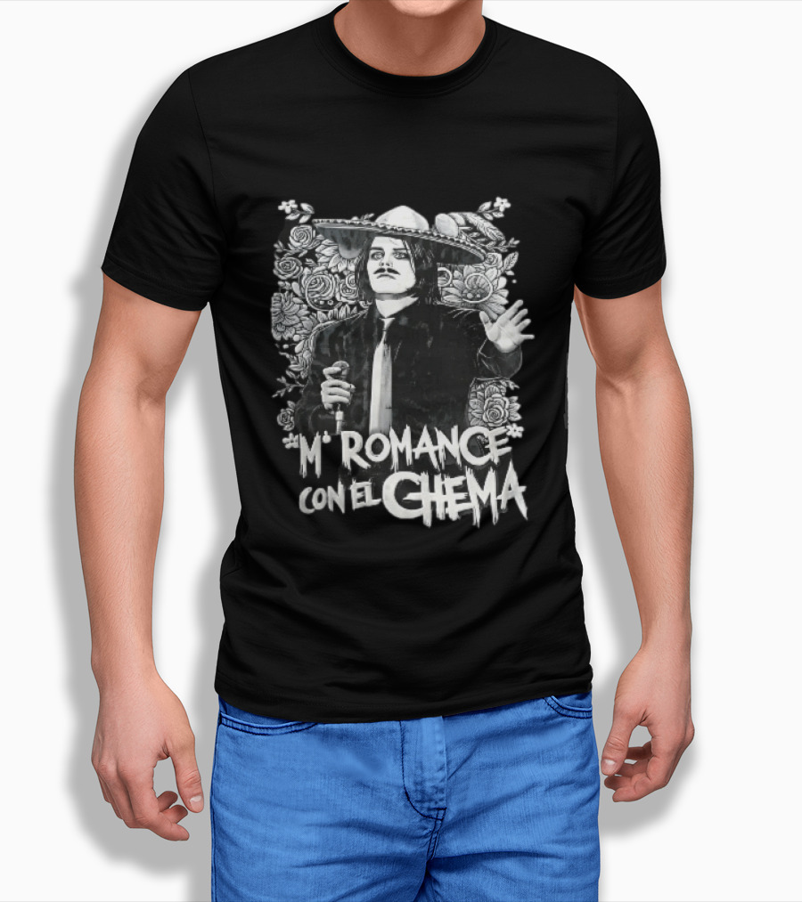 Mi Romance Con El Chema Traditional Mexican Mariachi Singer Hat And Flowers T-Shirt