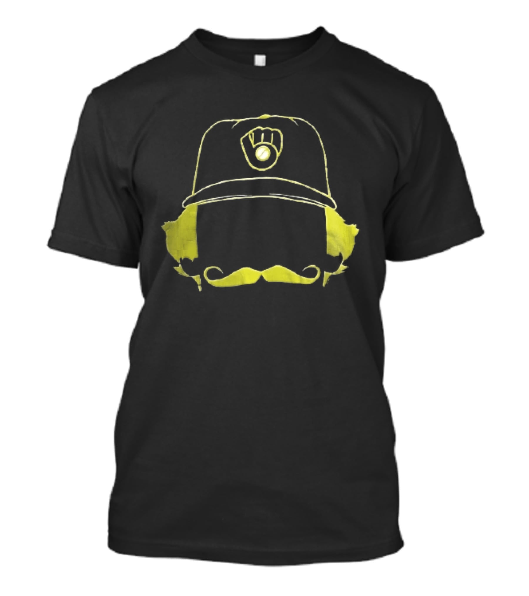 Milwaukee Brewers Iconic Logo Hat Mustache Hair T-Shirt