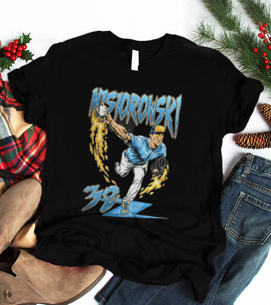 Misiorowski 32 Baseball Pitcher Throwing Flaming Ball In Action T-Shirt