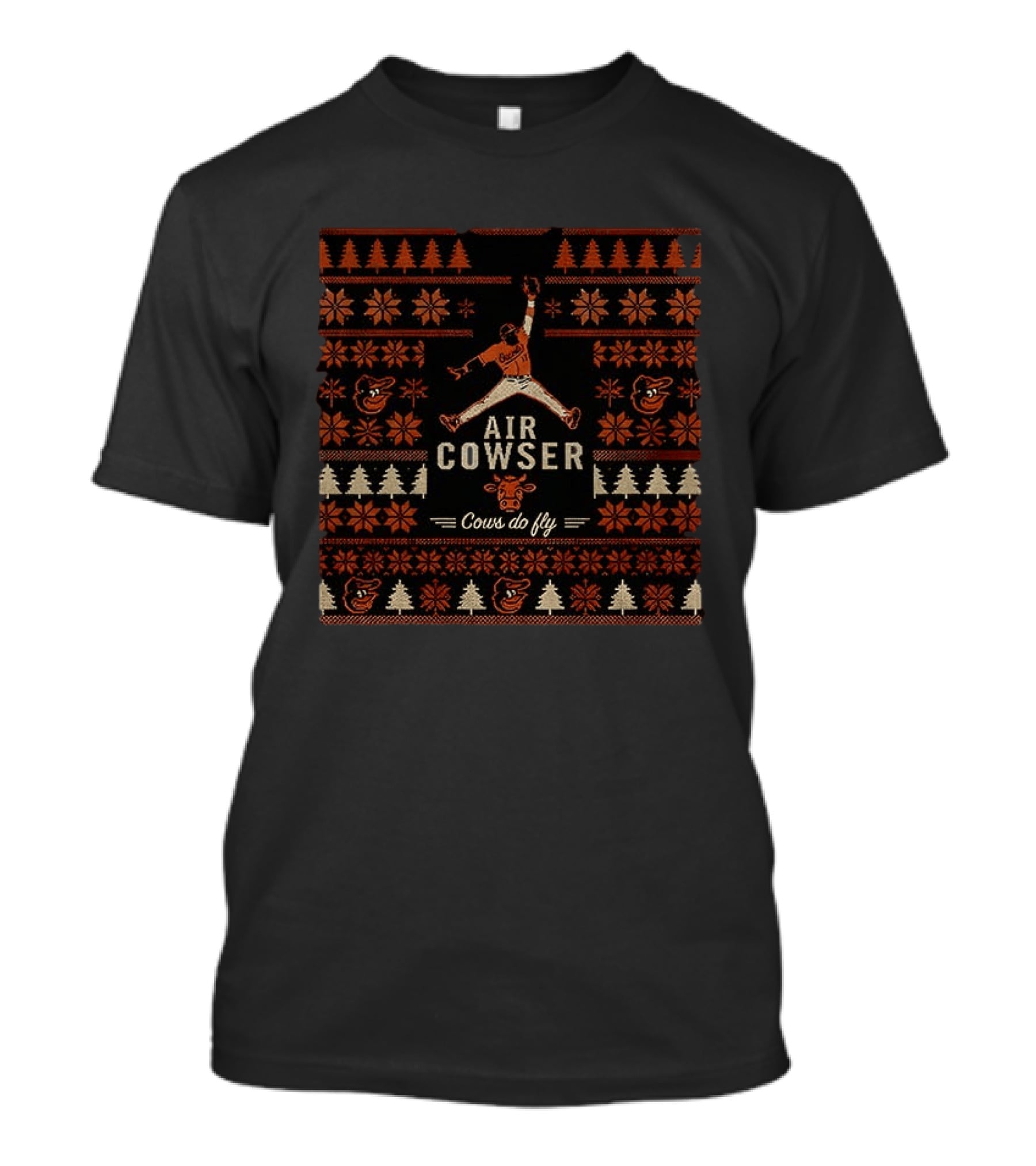Baltimore Orioles Air Cowser Cows Do Fly Ugly Christmas Sweater T-Shirt
