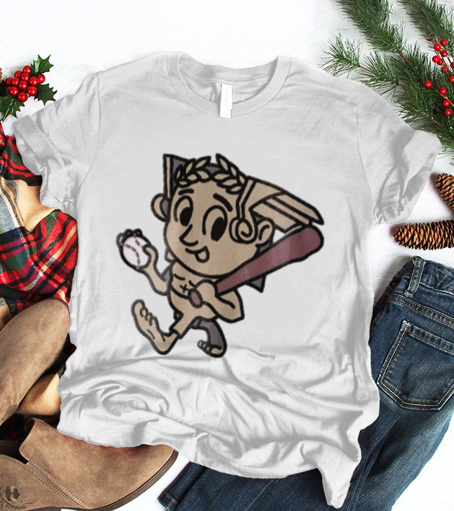 Baseball Player Running With Bat In Hand Cartoon T-Shirt