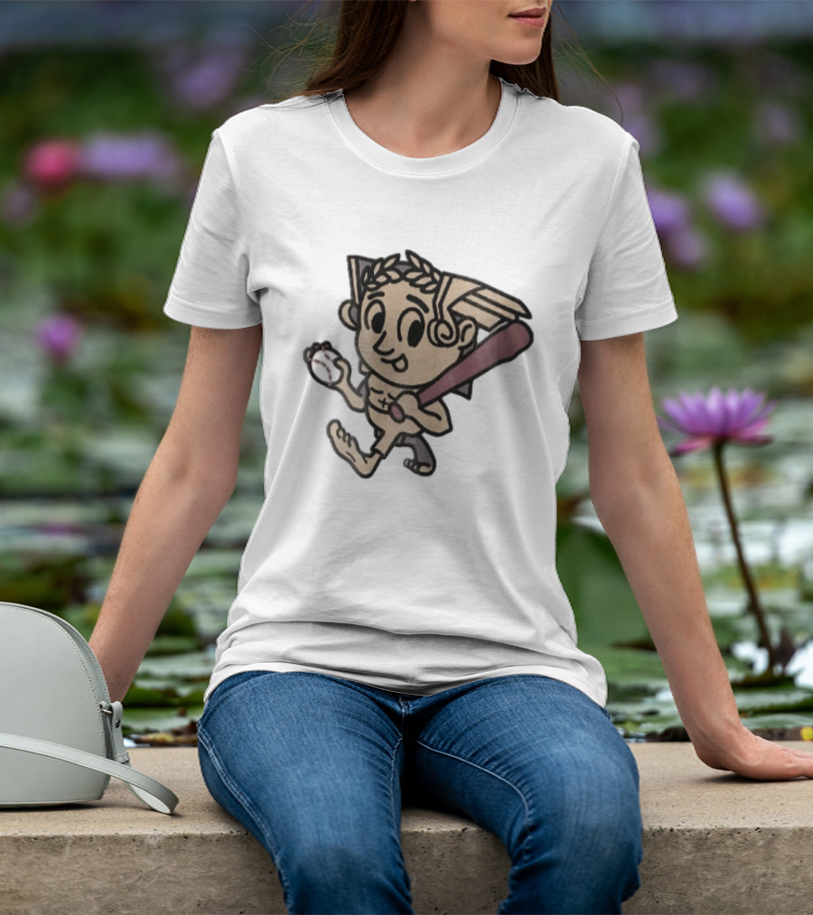 Baseball Player Running With Bat In Hand Cartoon T-Shirt