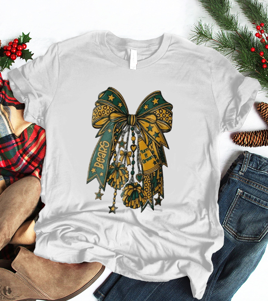 Bears Turn It Green Cheer Bow Stars And Pom Poms T-Shirt
