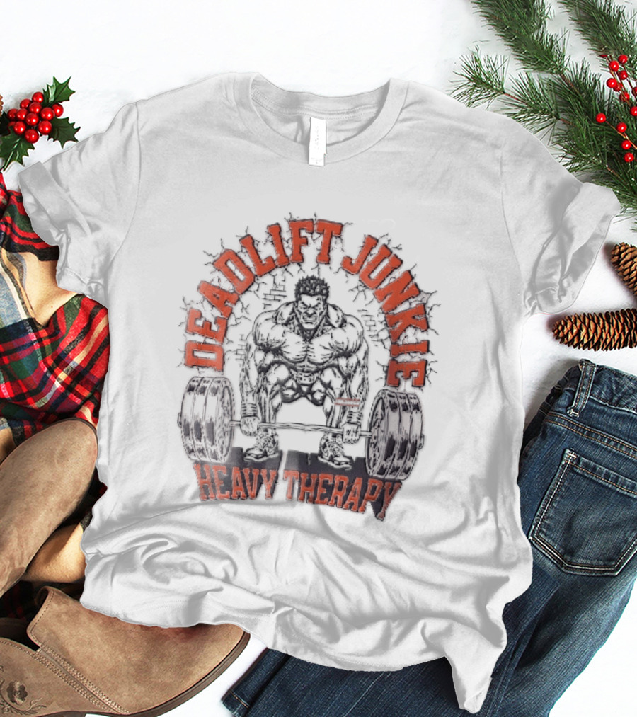 Deadlift Junkie Heavy Therapy Bodybuilding Workout Motivation T-Shirt