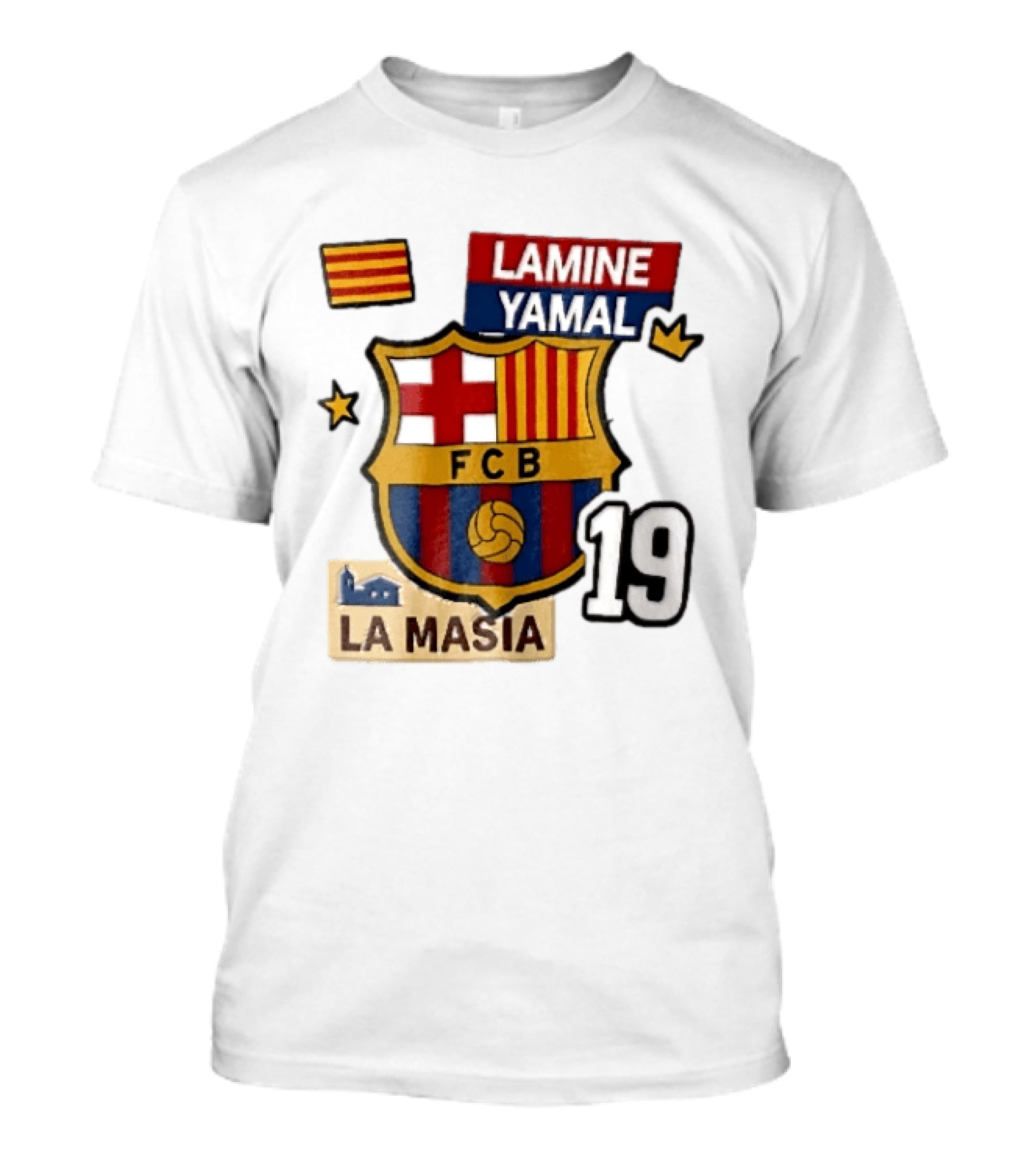 FC Barcelona FCB Lamine Yamal La Masia Number 19 Crown Flag T-Shirt