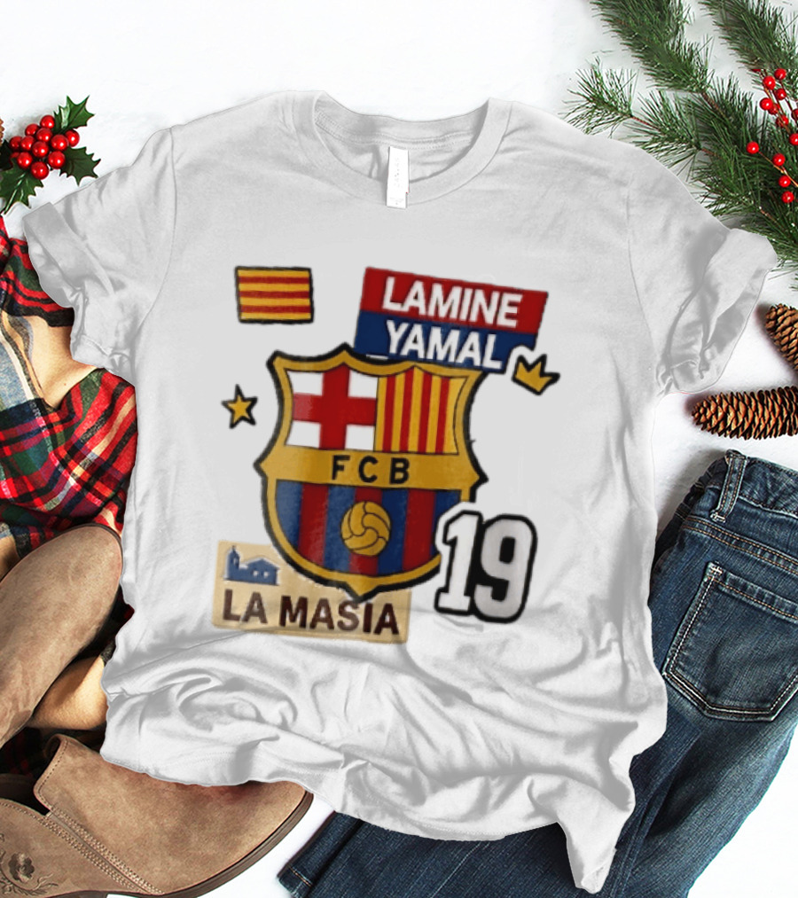 FC Barcelona FCB Lamine Yamal La Masia Number 19 Crown Flag T-Shirt