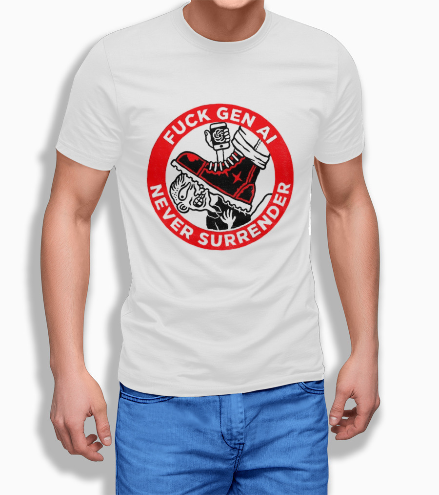 Fuck Gen AI Never Surrender Boot And Fist Circle T-Shirt