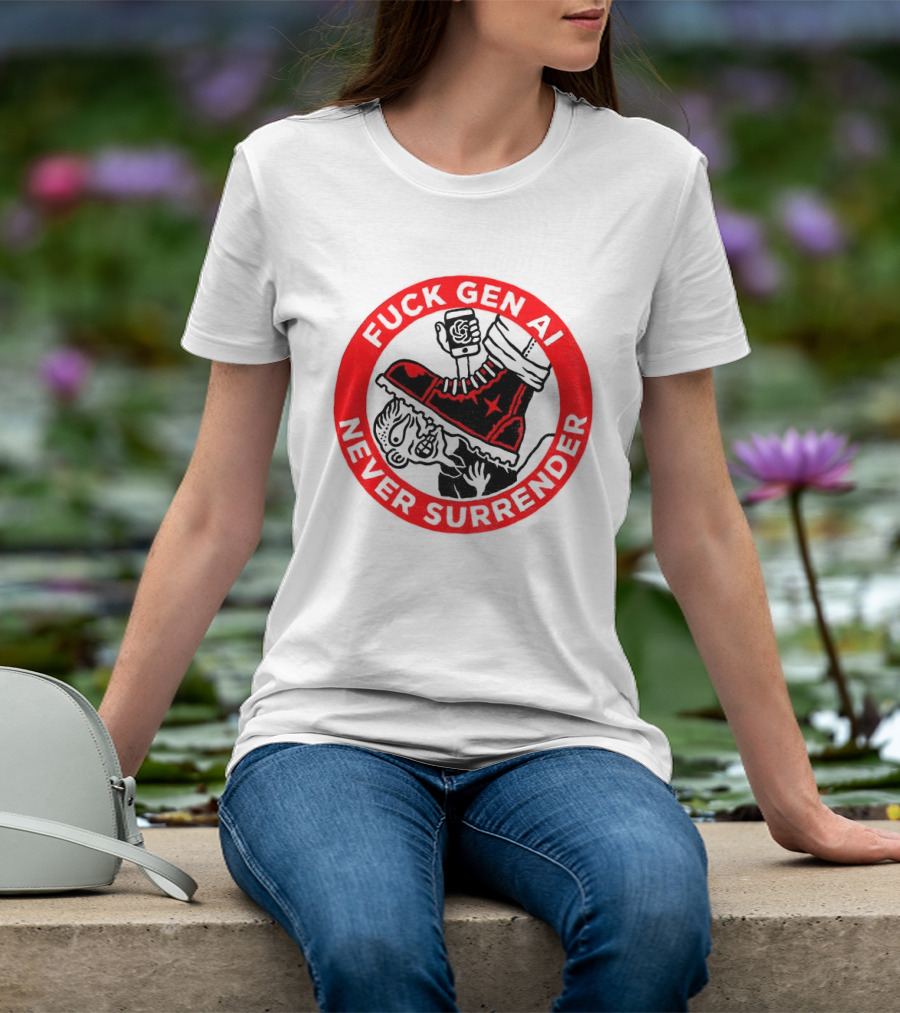 Fuck Gen AI Never Surrender Boot And Fist Circle T-Shirt
