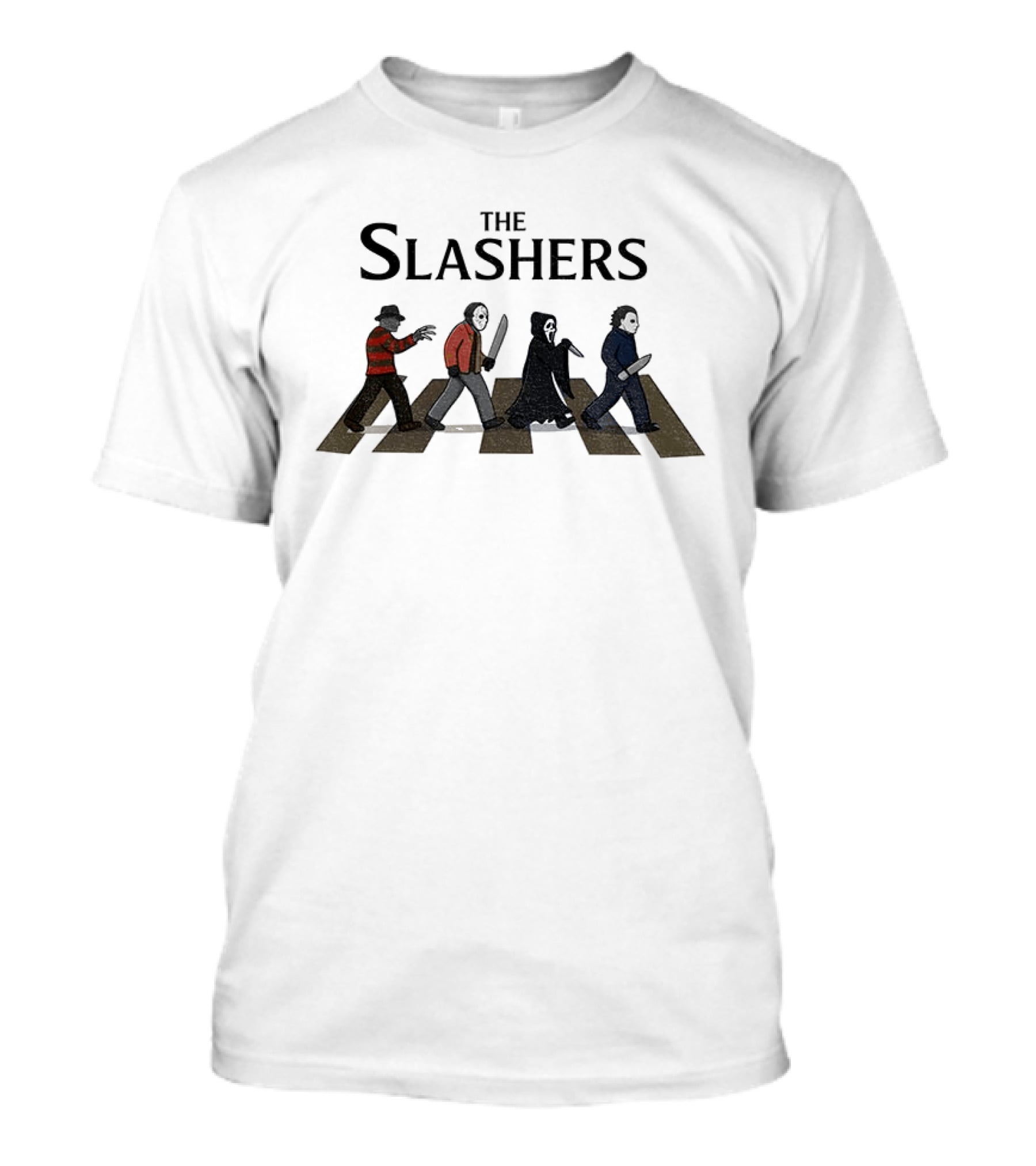 The Slashers Halloween Movie Michael Myers Ghostface Jason Voorhees Freddy Krueger Abbey Road T-Shirt