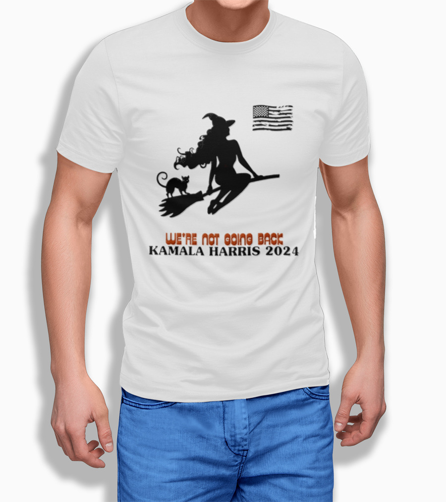 Kamala Harris 2024 Witch Cat We're Not Going Back Halloween T-Shirt