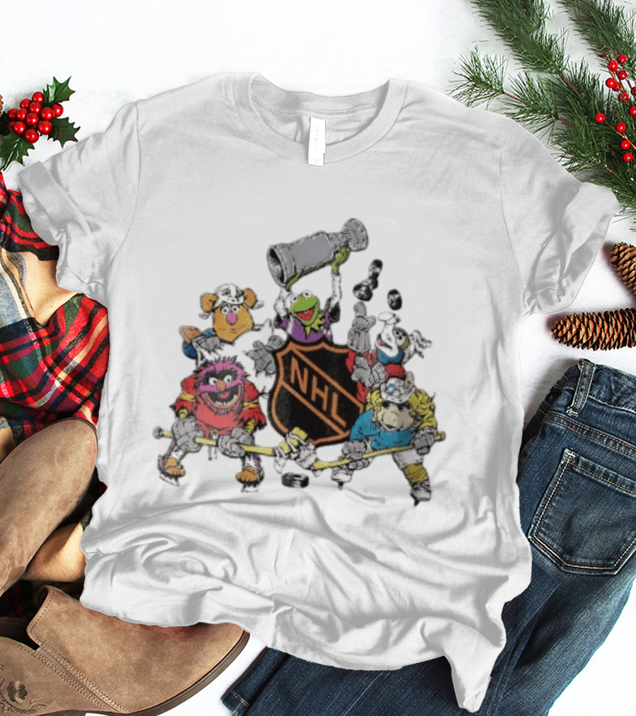 NHL Muppets Characters With Hockey Gear And Stanley Cup T-Shirt