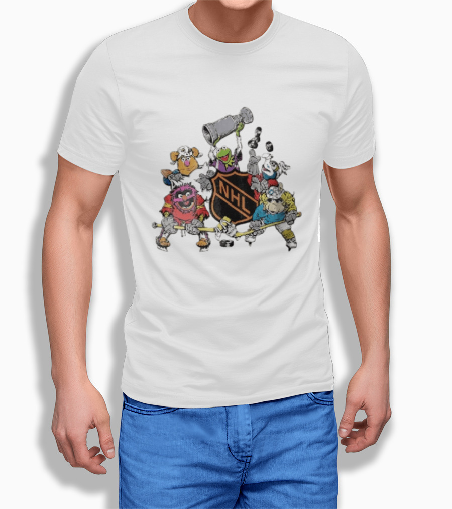 NHL Muppets Characters With Hockey Gear And Stanley Cup T-Shirt