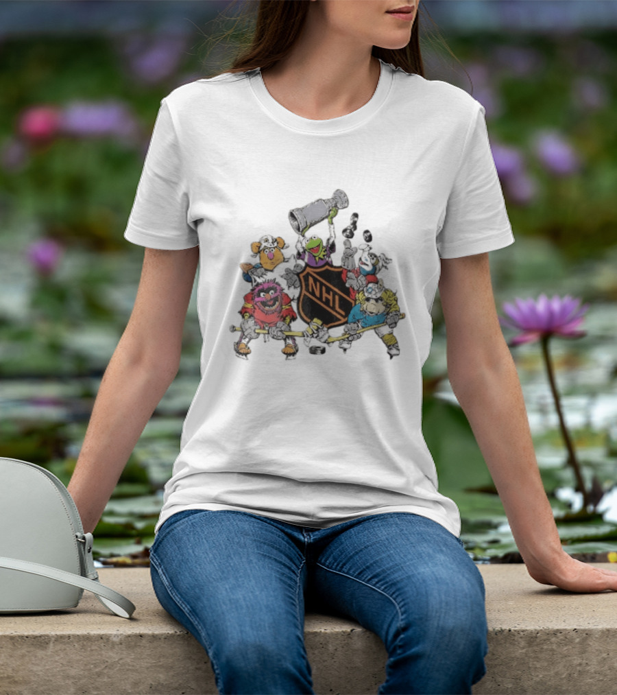NHL Muppets Characters With Hockey Gear And Stanley Cup T-Shirt