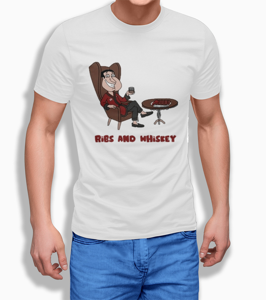 Ribs And Whiskey Cartoon Character With Drink T-Shirt