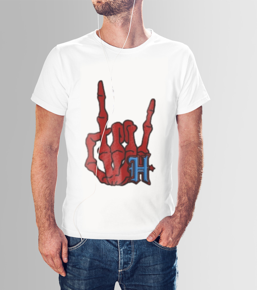Red Skeleton Hand Sign With Blue H T-Shirt