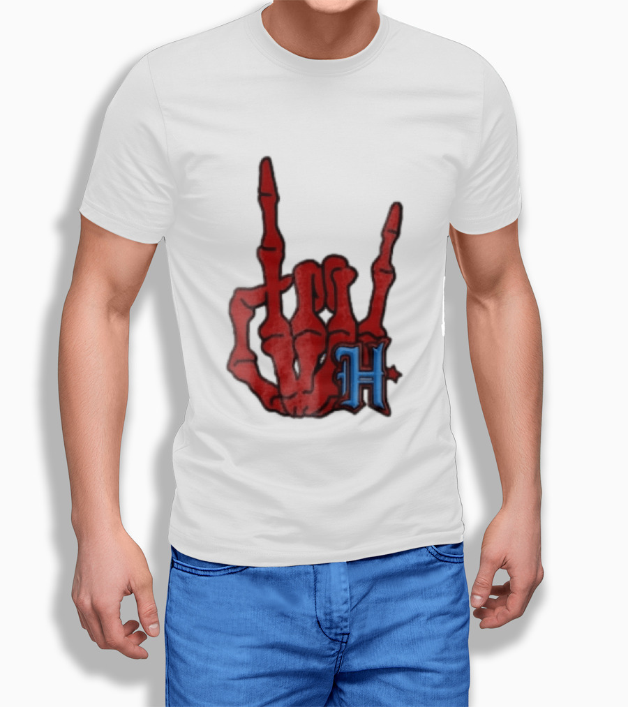 Red Skeleton Hand Sign With Blue H T-Shirt