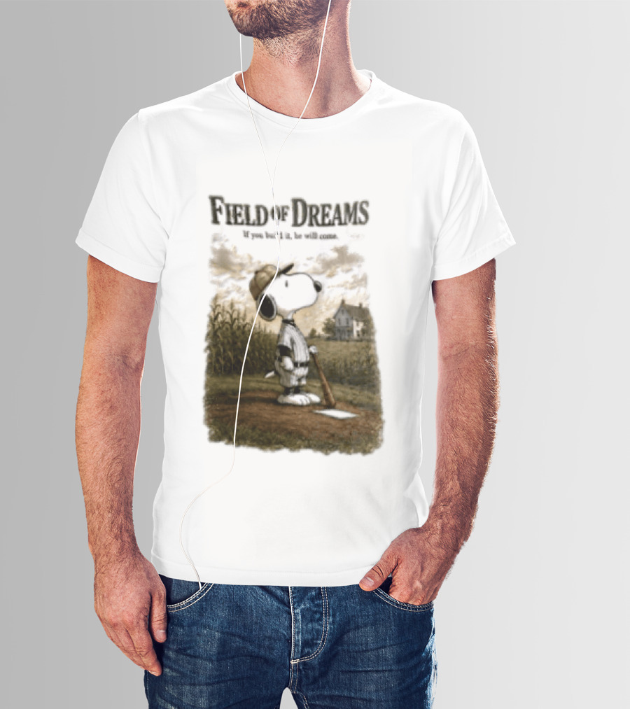 Snoopy Field Of Dreams If You Build It He Will Come Baseball Scene T-Shirt