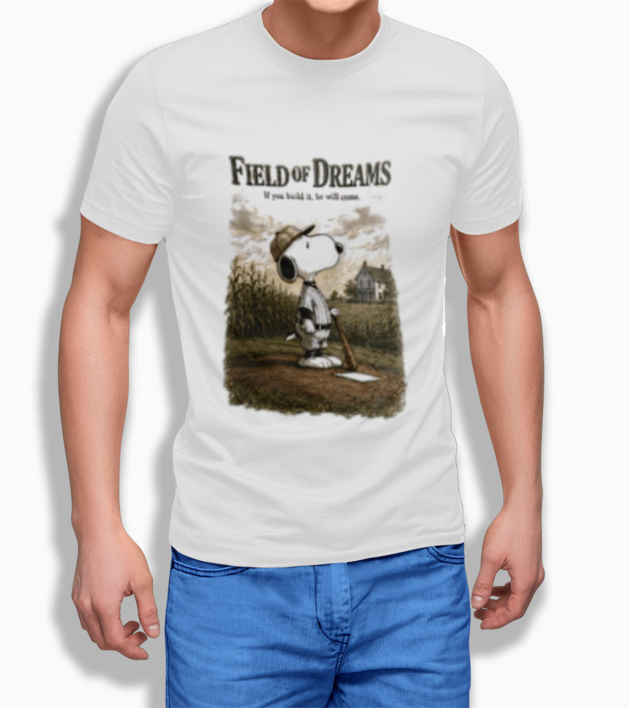 Snoopy Field Of Dreams If You Build It He Will Come Baseball Scene T-Shirt