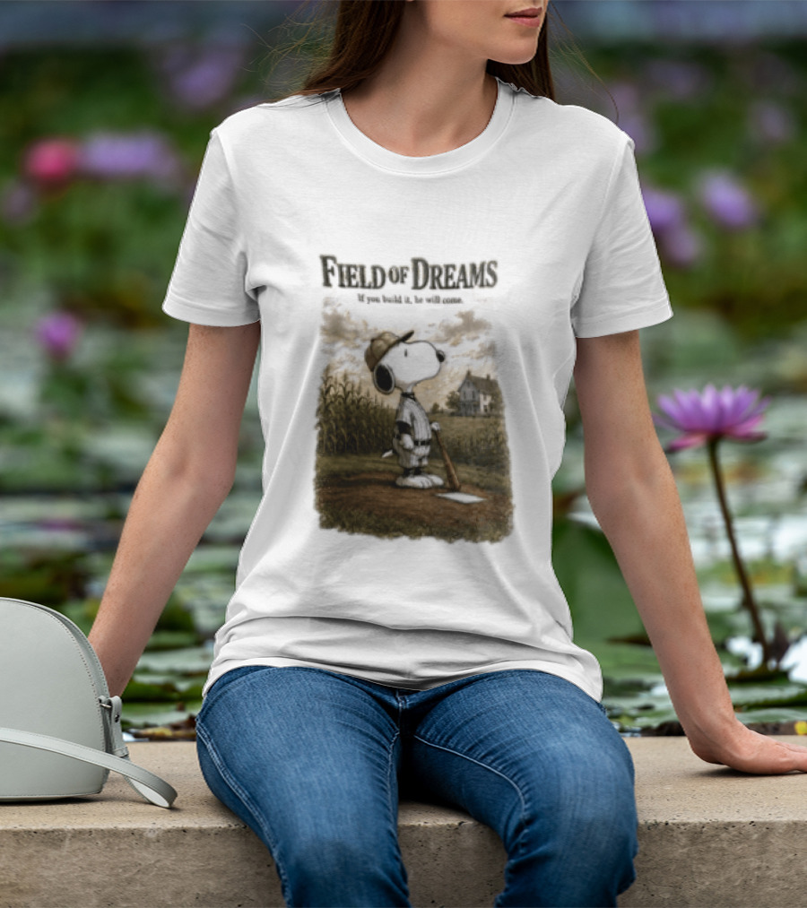 Snoopy Field Of Dreams If You Build It He Will Come Baseball Scene T-Shirt