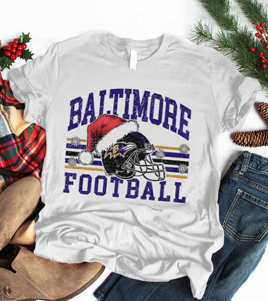 Baltimore Ravens Santa Hat Football Merry Christmas 2025 T-Shirt