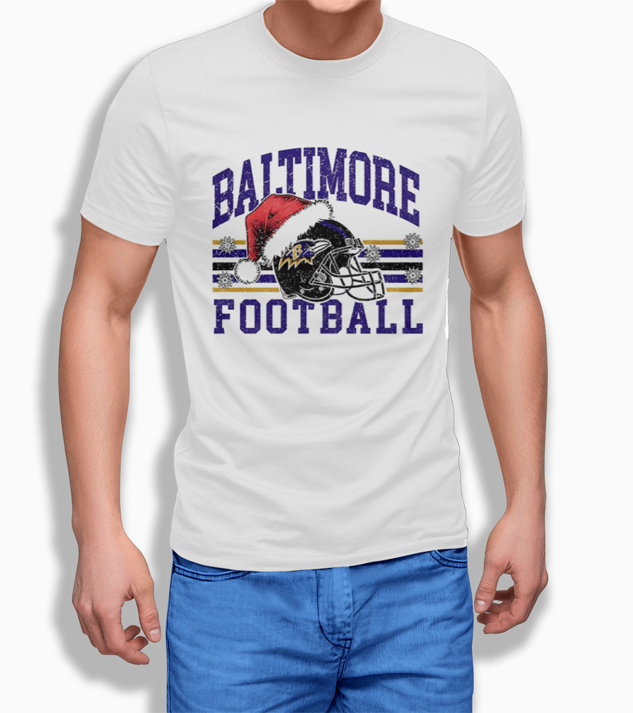 Baltimore Ravens Santa Hat Football Merry Christmas 2025 T-Shirt