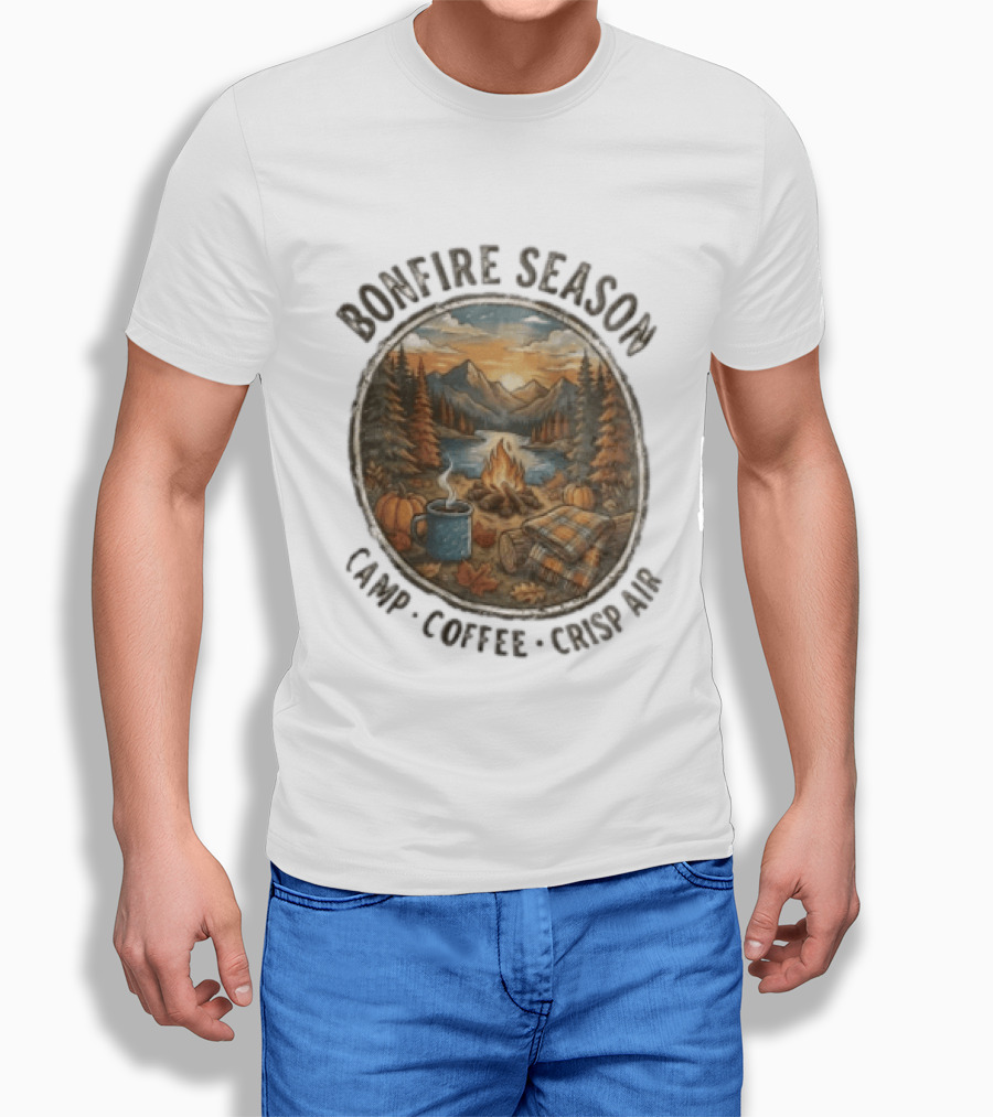 Bonfire Season Camp Coffee Crisp Air Scenic Autumn Mountains And Campfire T-Shirt