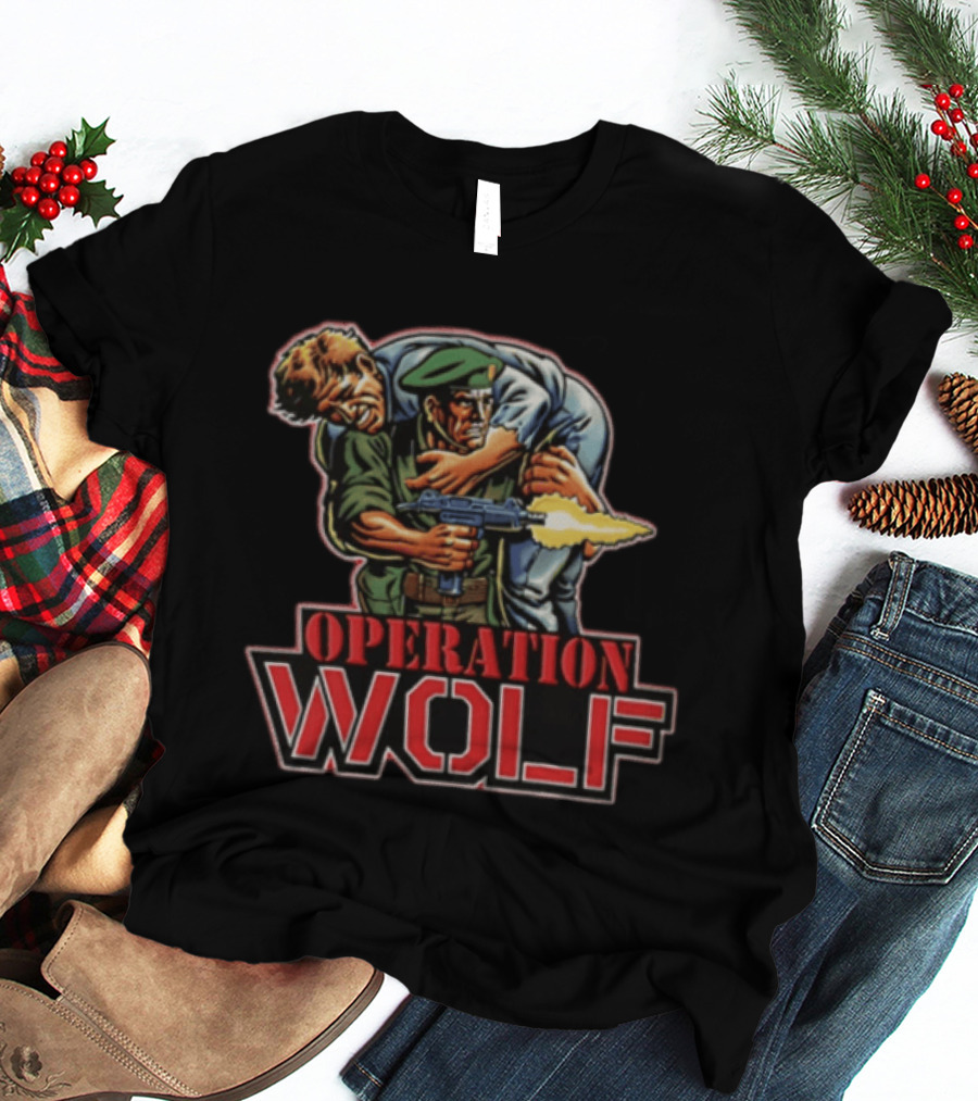 Operation Wolf Arcade Game Cover Art Soldier Carrying Comrade T-Shirt