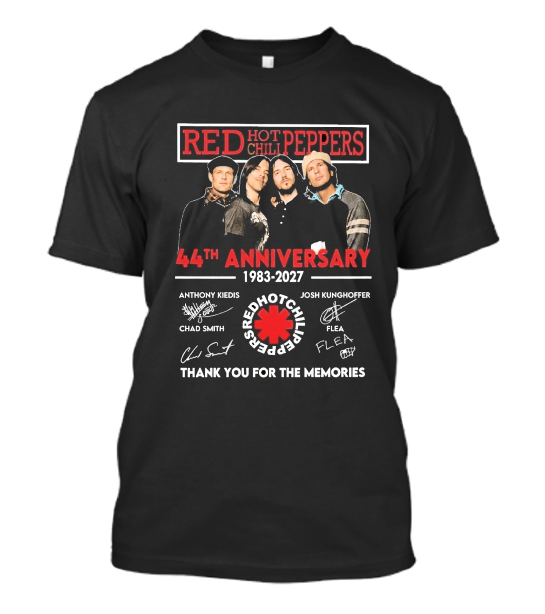 Red Hot Chili Peppers 44th Anniversary 1983 2027 Signatures Anthony Kiedis Chad Smith Flea Josh Klinghoffer Thank You For The Memories T-Shirt