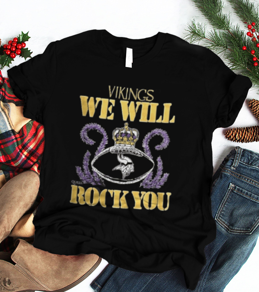 Vikings We Will Rock You Crown Football Laurel T-Shirt