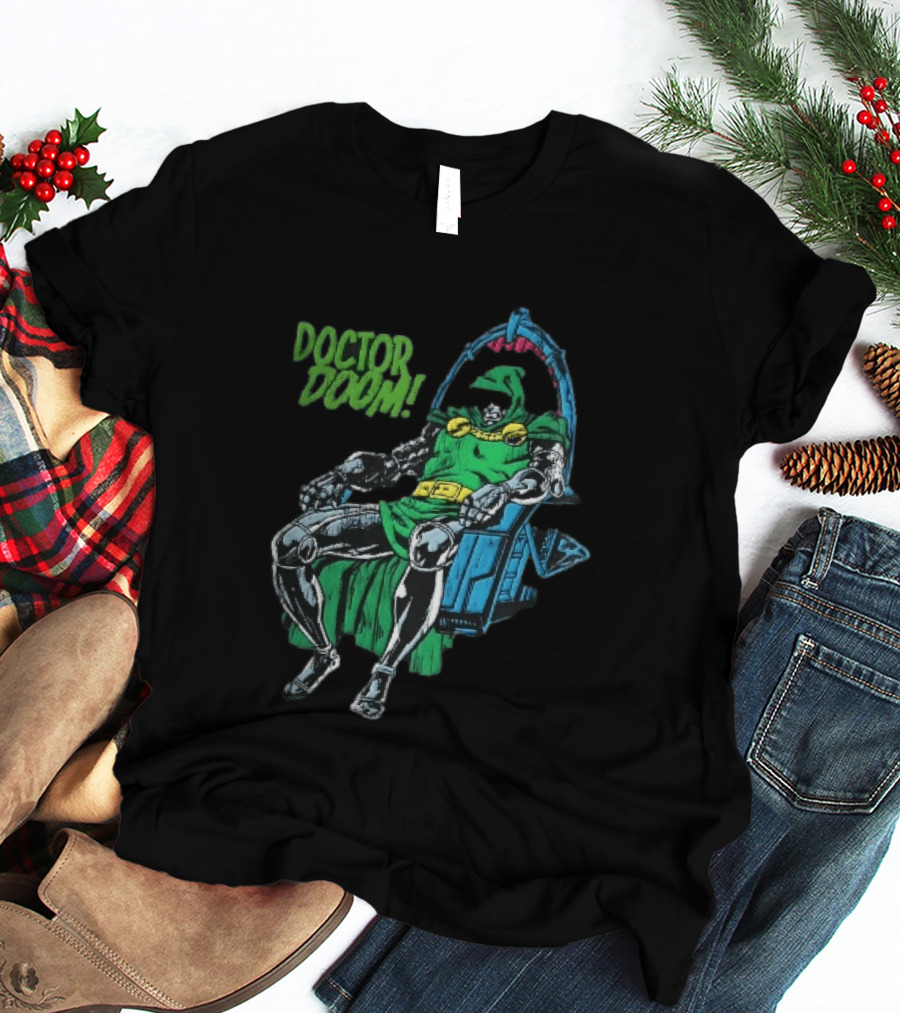 Doctor Doom Seated On Throne Distressed Comic T-Shirt