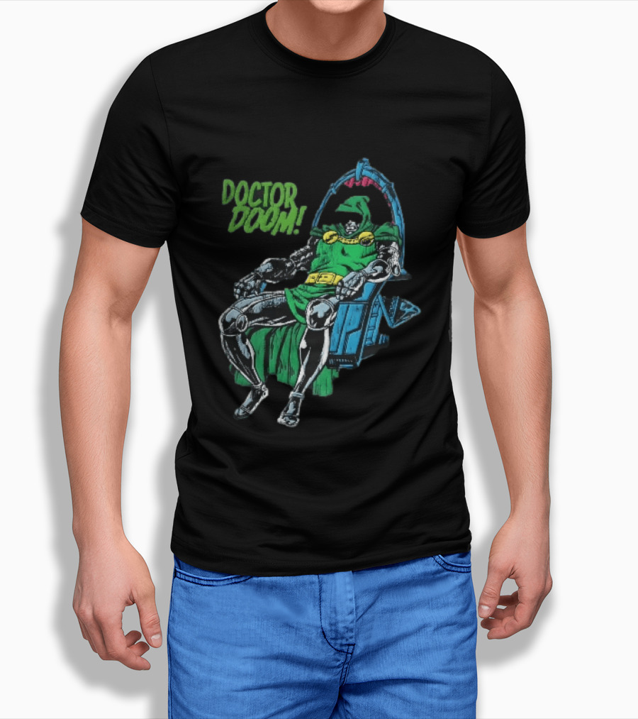Doctor Doom Seated On Throne Distressed Comic T-Shirt