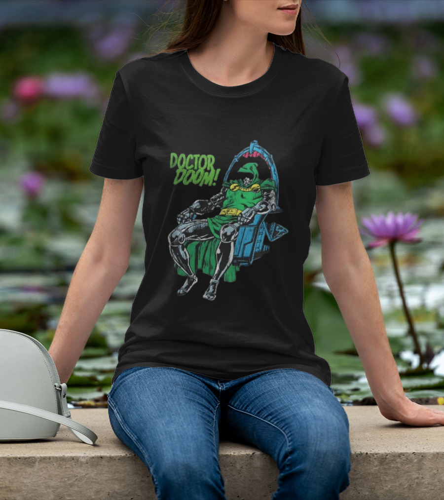 Doctor Doom Seated On Throne Distressed Comic T-Shirt