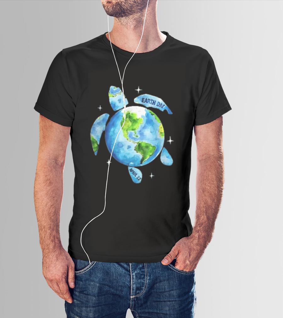 Earth Day April 22 Watercolor Globe Sea Turtle Outer Space T-Shirt