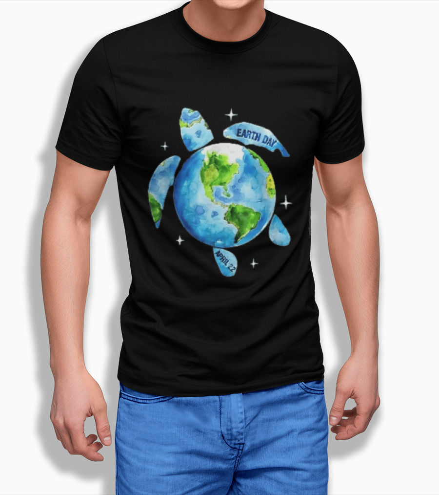 Earth Day April 22 Watercolor Globe Sea Turtle Outer Space T-Shirt