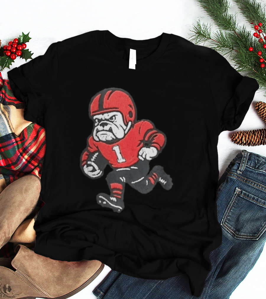 Georgia Bulldogs NCAA Cartoon Running Football Player Red Helmet Jersey Number 1 T-Shirt