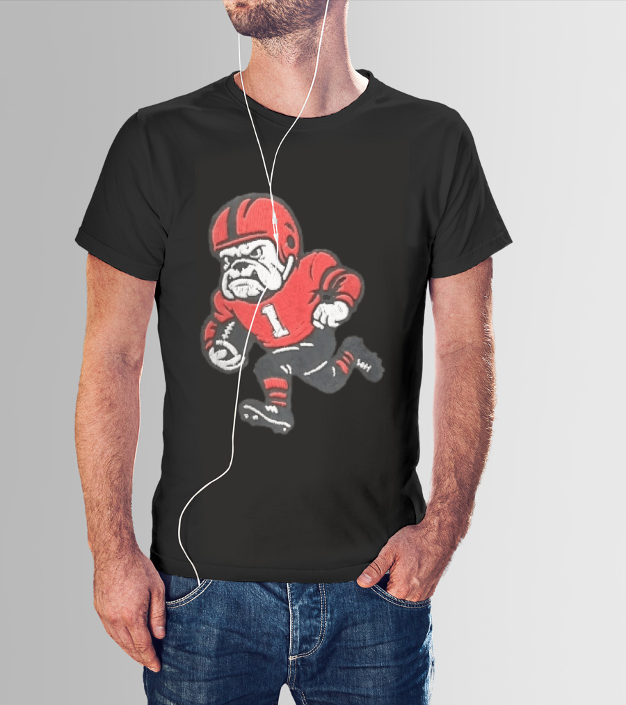 Georgia Bulldogs NCAA Cartoon Running Football Player Red Helmet Jersey Number 1 T-Shirt