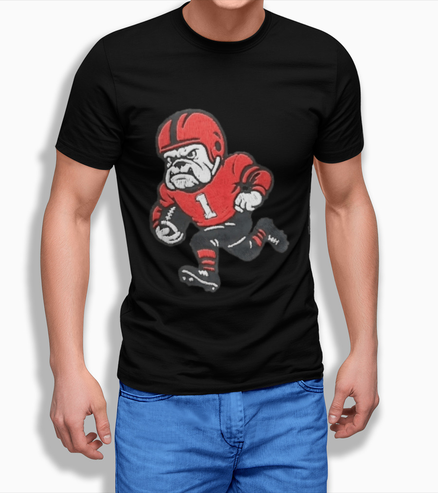 Georgia Bulldogs NCAA Cartoon Running Football Player Red Helmet Jersey Number 1 T-Shirt