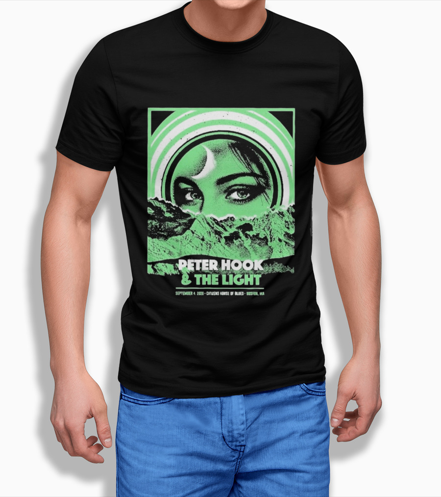 Peter Hook And The Light Boston MA Citizens House Of Blues September 4 2026 Event Crescent Moon Woman's Eyes Green Mountains T-Shirt
