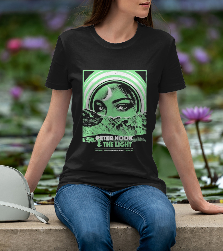 Peter Hook And The Light Boston MA Citizens House Of Blues September 4 2026 Event Crescent Moon Woman's Eyes Green Mountains T-Shirt