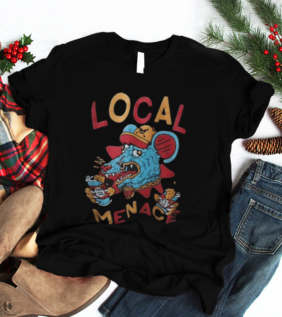Local Menace Cartoon Snarling Blue Rat Baseball Cap Gold Chain Ppar Co Est 2017 T-Shirt