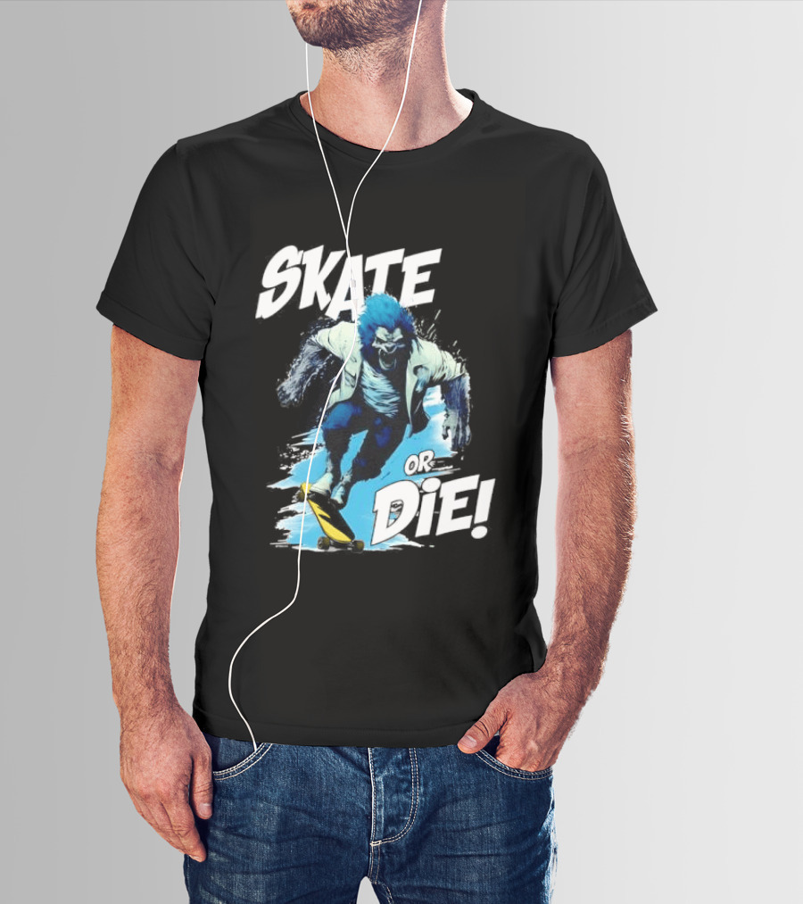 Skate Or Die Wolfy Classic Blue Werewolf Skateboarding T-Shirt