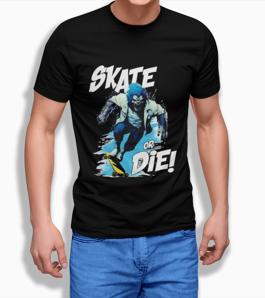 Skate Or Die Wolfy Classic Blue Werewolf Skateboarding T-Shirt