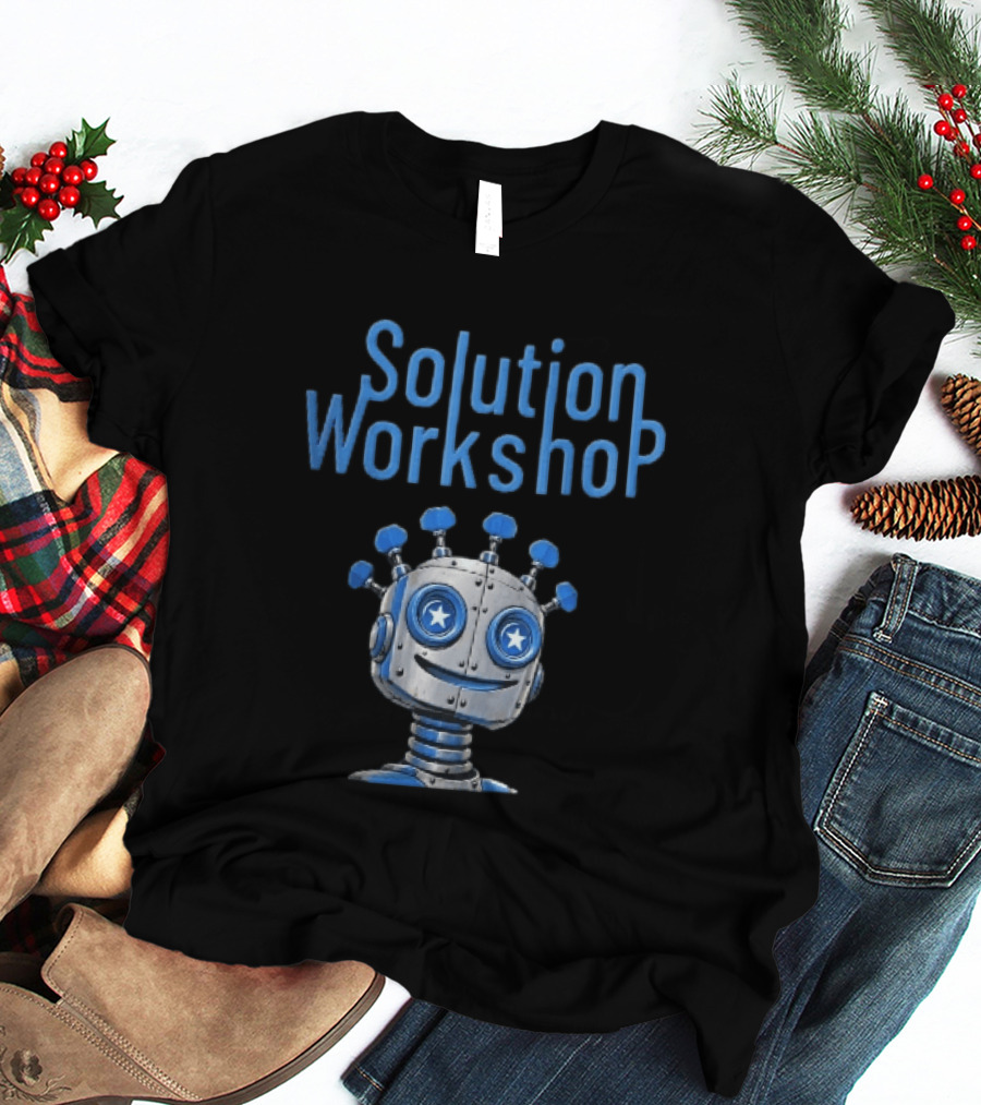 Solution Workshop Cartoon Metallic Robot Head With Star Eyes And Guitar Tuning Pegs T-Shirt