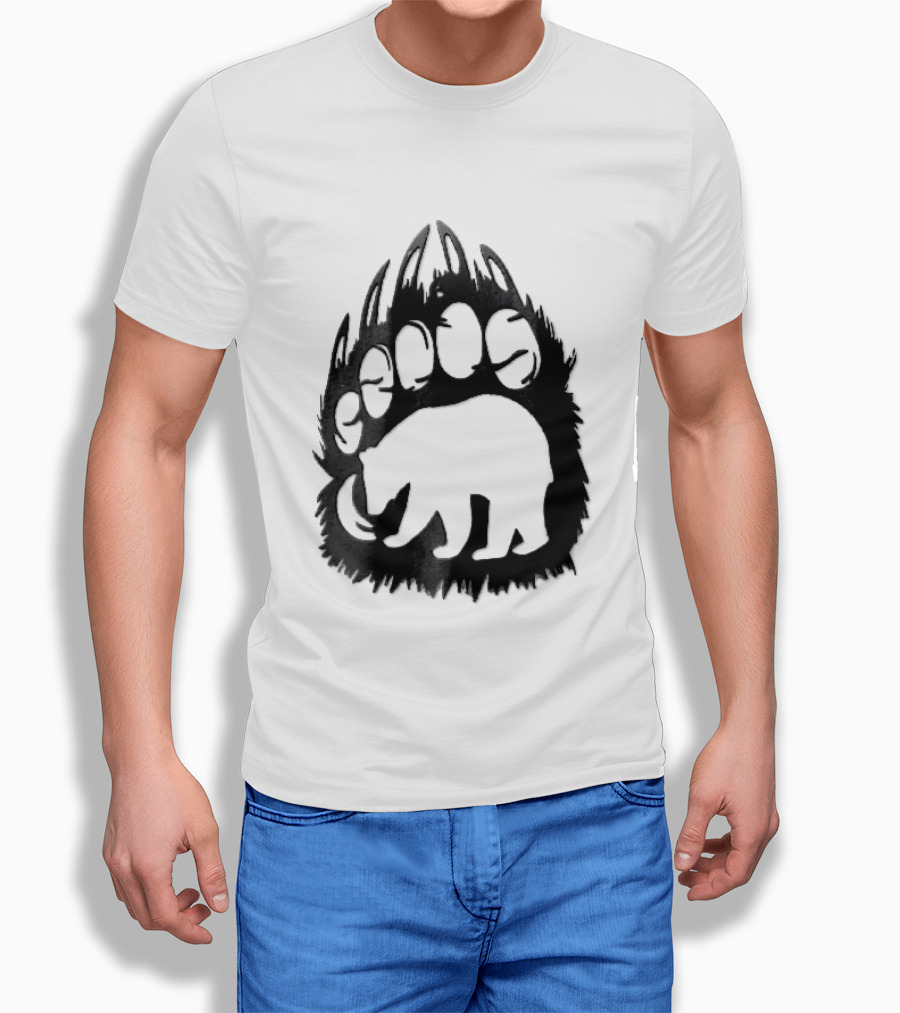 Black Sharp Clawed Grizzly Bear Paw Walking Silhouette Animal Print T-Shirt
